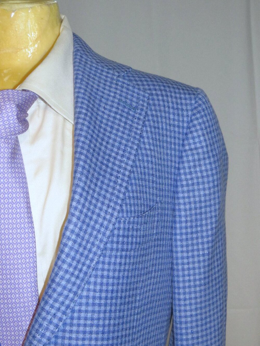 Cesare Attolini Handmade Blue Check Silk Cashmere Two Button Sport Coat 36R